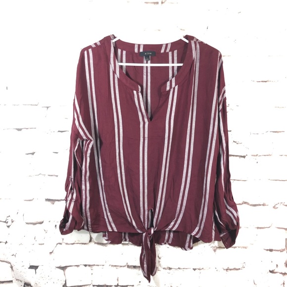 Mine Maroon Striped Tie Front Women's Blouse - Picture 2 of 4